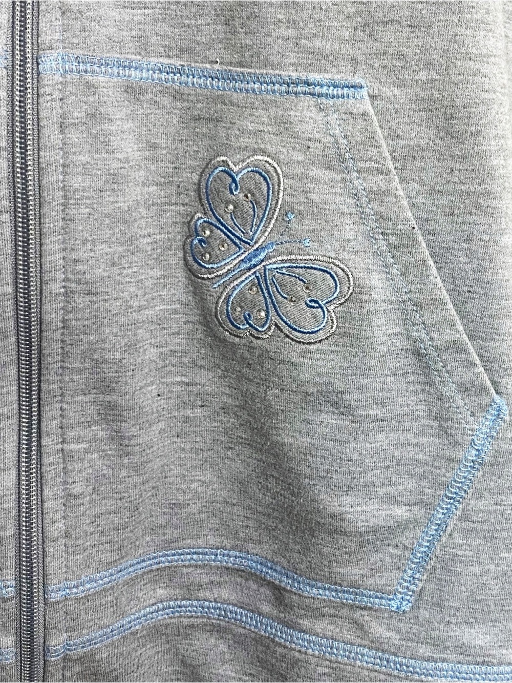 Fashion Bug Butterfly Heather Gray Zip Hoodie Embroidered Contrast Stitching 3X